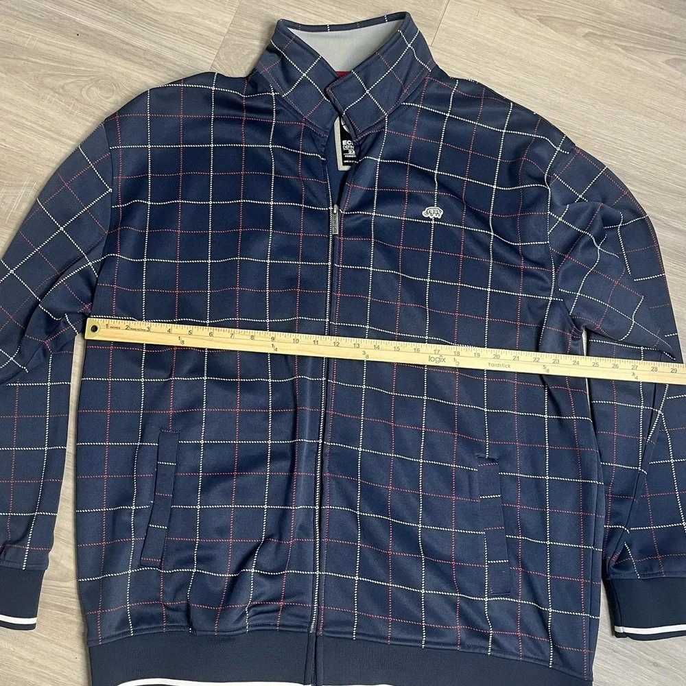 Vintage Ecko Unltd Mens‎ 2XLarge Blue Plaid Full Zip Track Jacket - Lightly Worn